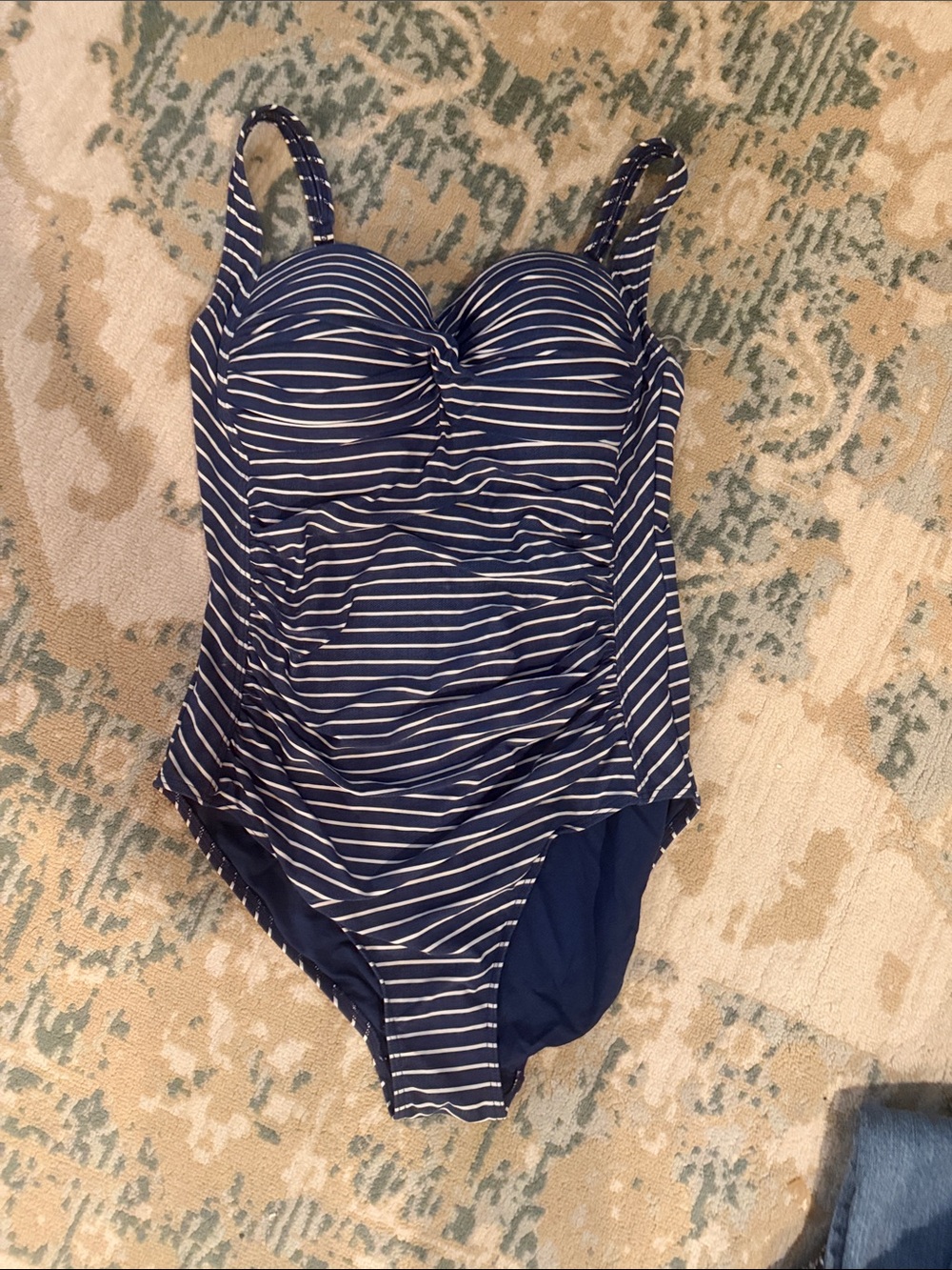 Striped Navy Blue One-Piece Swimsuit with Supportive Cups